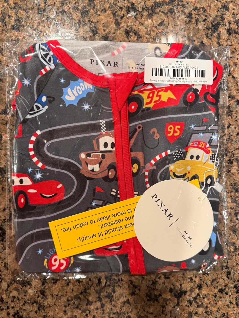 Little Sleepies Pixar Cars Piston Cup Shorty Zippy 6-12 months